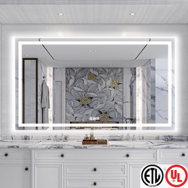 TOOLKISS 84 in. W x 48 in. H Rectangular Frameless LED Light Anti-Fog Wall Bathroom Vanity Mirror with Backlit and Front Light