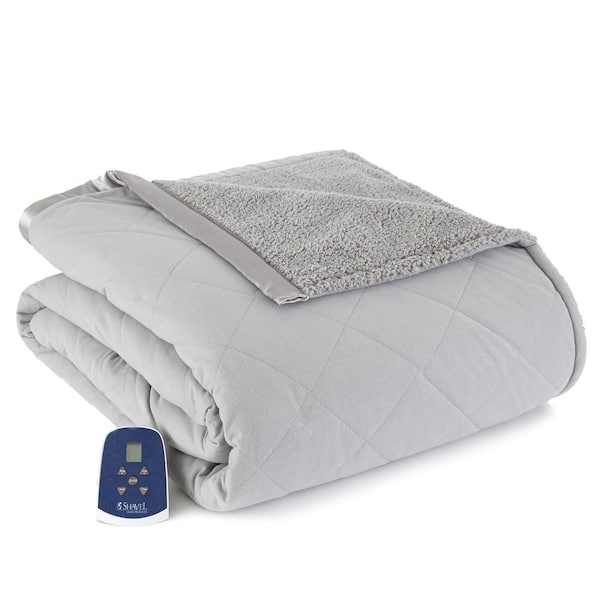 Micro Flannel Sherpa Reverse Full Greystone Electric Heated Blanket