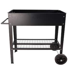 30 in. x 14 in. x 7 in. Black Patio Metal Mobile Black Raised Garden Bed Elevated Tall Planter Box with Wheels