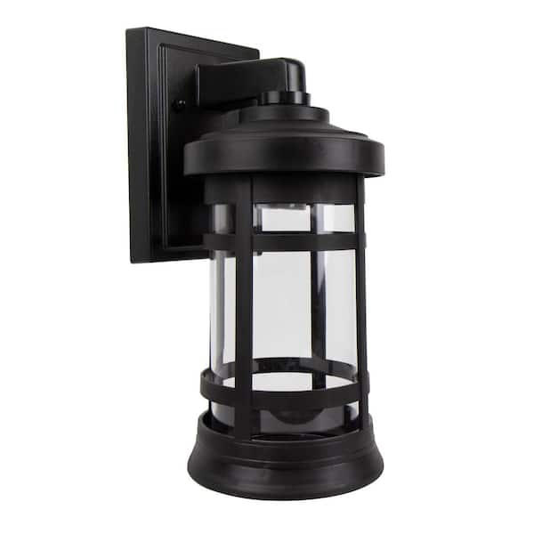 Artisan Small Cylinder 12.75 in. Black Composite Outdoor Hardwired Lantern Sconce with Clear Diffuser No Bulbs Included