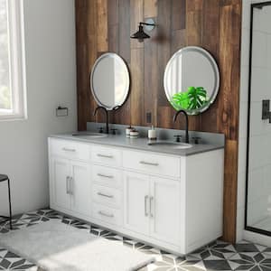 Dexterity 72 in. W x 22 in. D x 34 in . H Oak Vanity with Oval Undermount Sinks - White with Gray Top