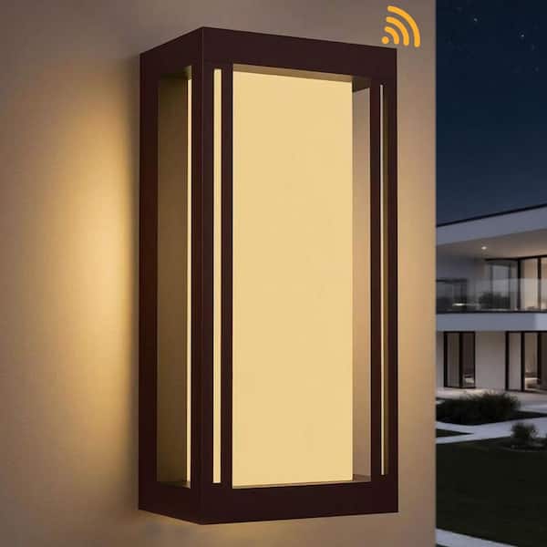 14 in. 1-Light Bronze Dusk to Dawn Dimmable Outdoor Hardwired Metal Wall Lights Sconce Lighting Fixture Integrated LED