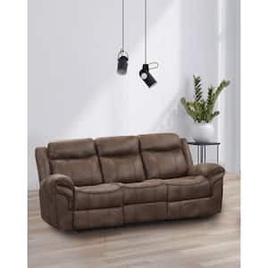 Amelia 87.30 in. Wide Flared Arm Microsuede Straight Reclining Sofa With Flip Down Back In Brown