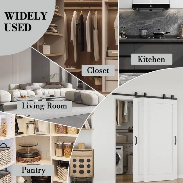 64 in. x 96 in. (Double 36 in. ) 1-Panel White Primed Solid Core MDF Sliding Barn Door with Hardware Kit Bypass