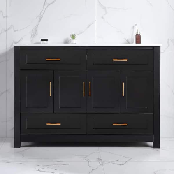 48 in. Freestanding Black Bath Vanity with White Ceramic Top Unassembled
