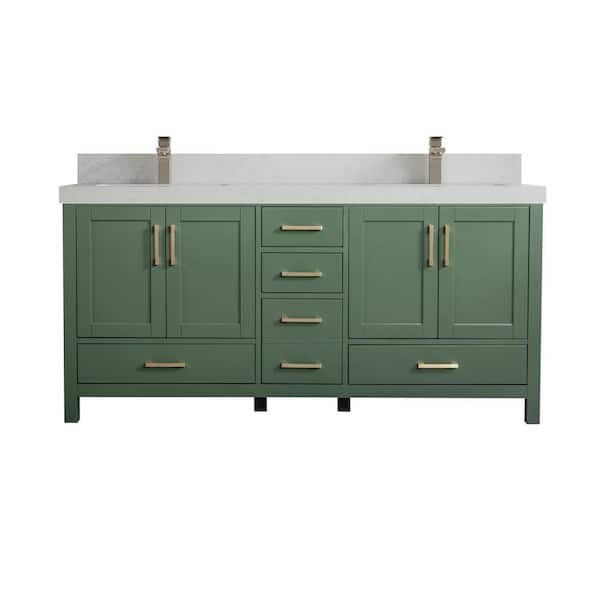 Willow Collections Malibu 60 in. W x 22 in. D x 36 in. H Double Sink Bath Vanity in Lafayette Green with 2 in. Carrara Quartz Top