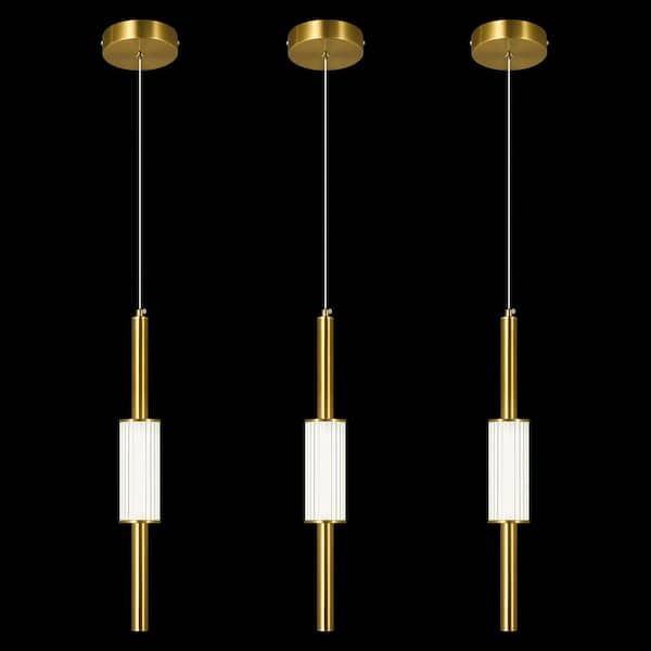 Home Light 1 Light 6 Watt Gold Integrated LED Mini Pendant Light With Acrylic Shade, 3pack