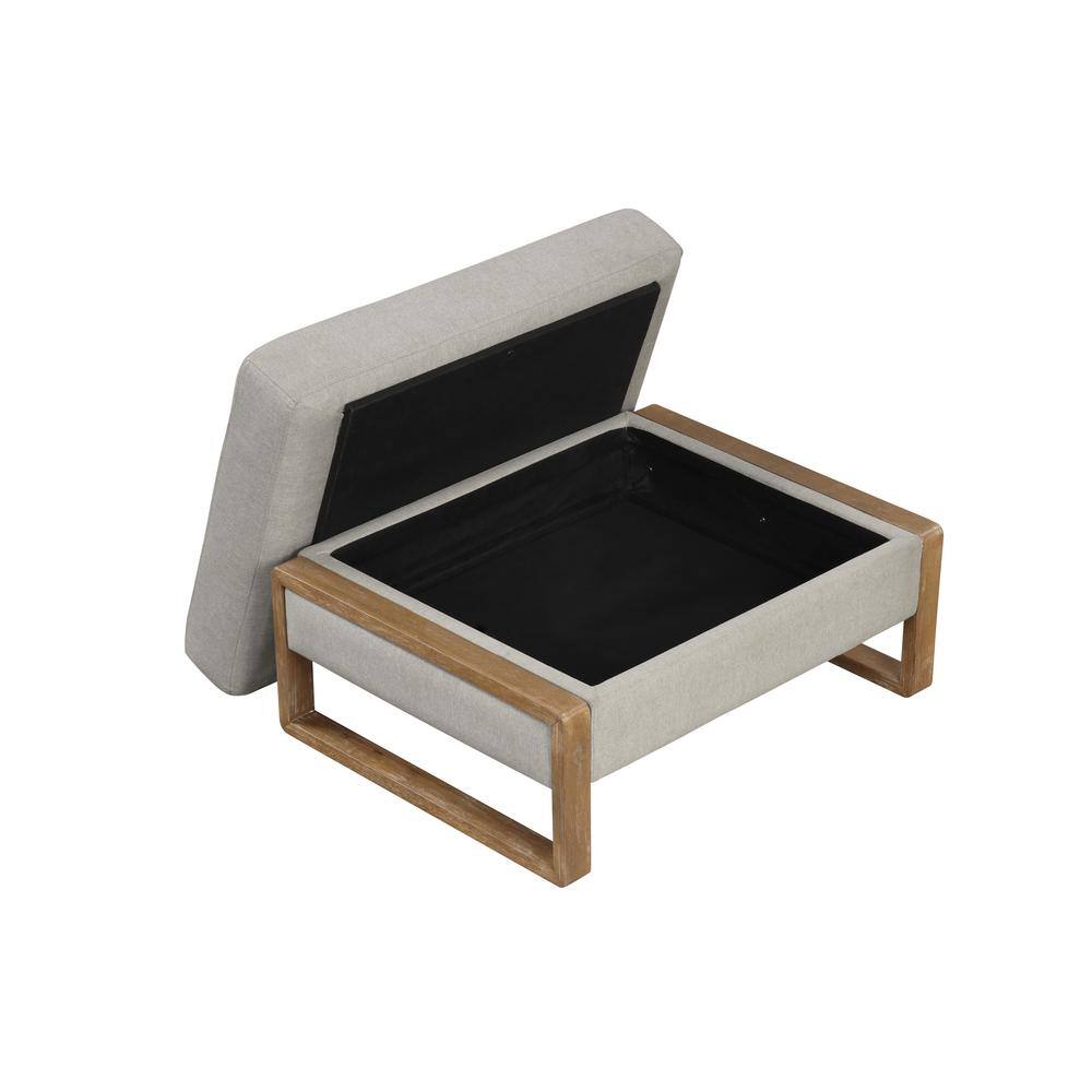 Madison Light Brown Linen Upholstered Ottoman with Storage