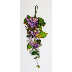 35 in. Artificial Purple Hydrangea and Green Leaves Teardrop