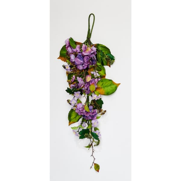 Unbranded 35 in. Artificial Purple Hydrangea and Green Leaves Teardrop