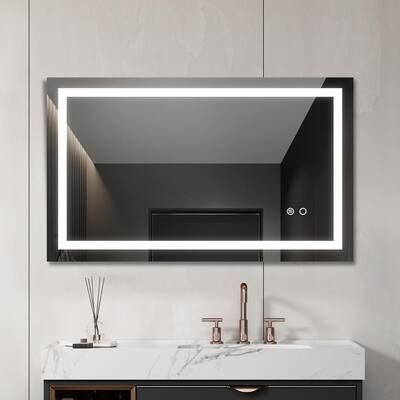 ANGELES HOME 40 in. W x 24 in. H Rectangular Frameless Anti-Fog LED Lighted Wall Mounted Bathroom Vanity Mirror Dimmable in...