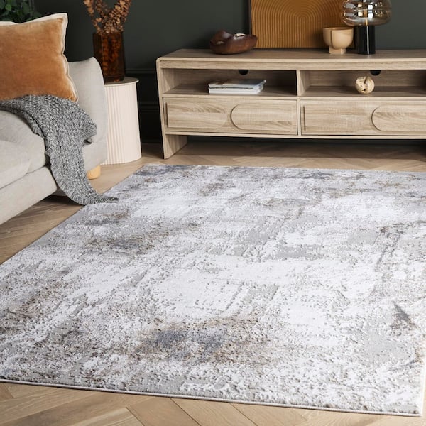 Slate 8 ft. x 10 ft. Gray/Ivory Brown Abstract Distressed Area Rug