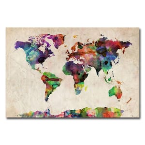 22 in. x 32 in. Urban Watercolor World Map Canvas Art