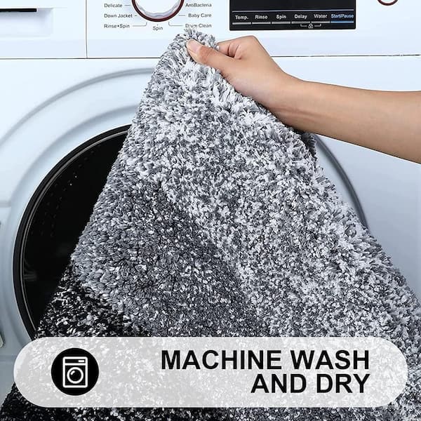 59 in. x 24 in. Black Stripe Microfiber Rectangular Shaggy Bath Rugs