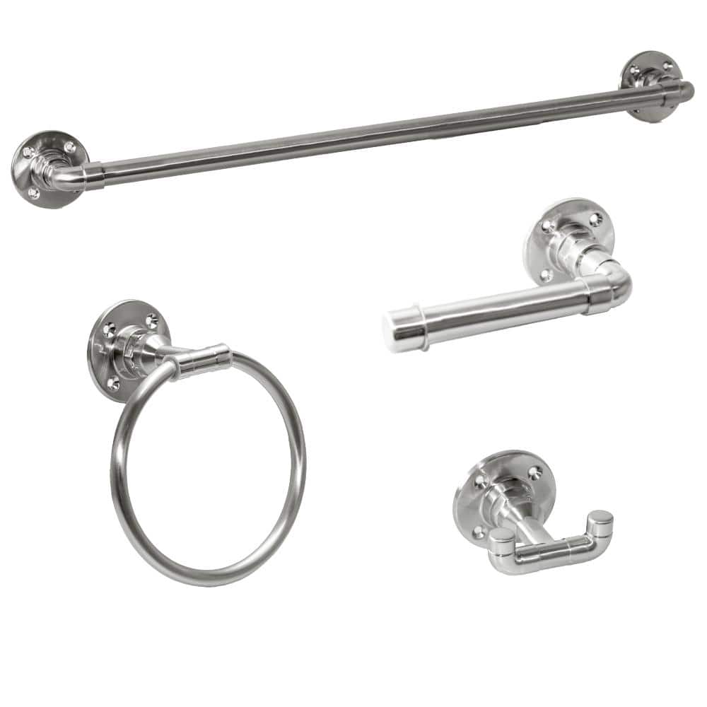 Satin Nickel 4-Piece Bathroom Hardware Accessory Kit