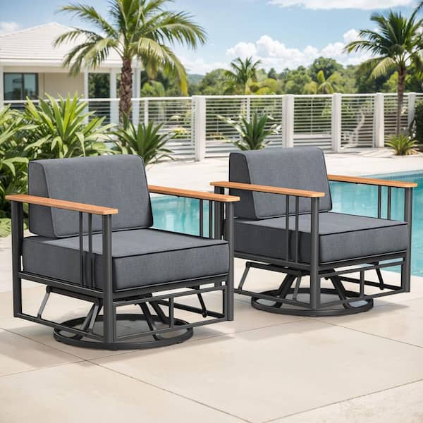 Minimalism Metal Outdoor Rocking Chair Patio Swivel with Dark Gray Cushions (2-Pack)
