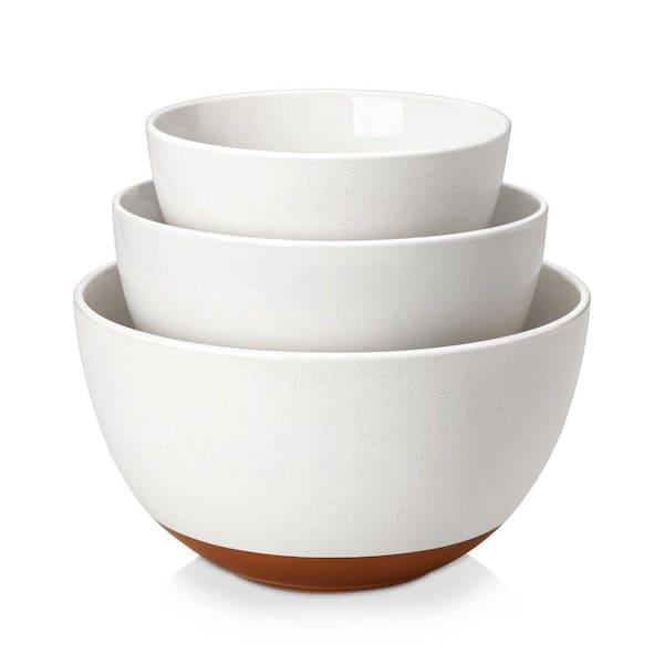46 fl. oz. 80 fl. oz. 140 fl. oz. White and Khaki Stoneware Mixing Bowls Set of 3 Salad Bowl Pasta Bowl Cereal Bowl
