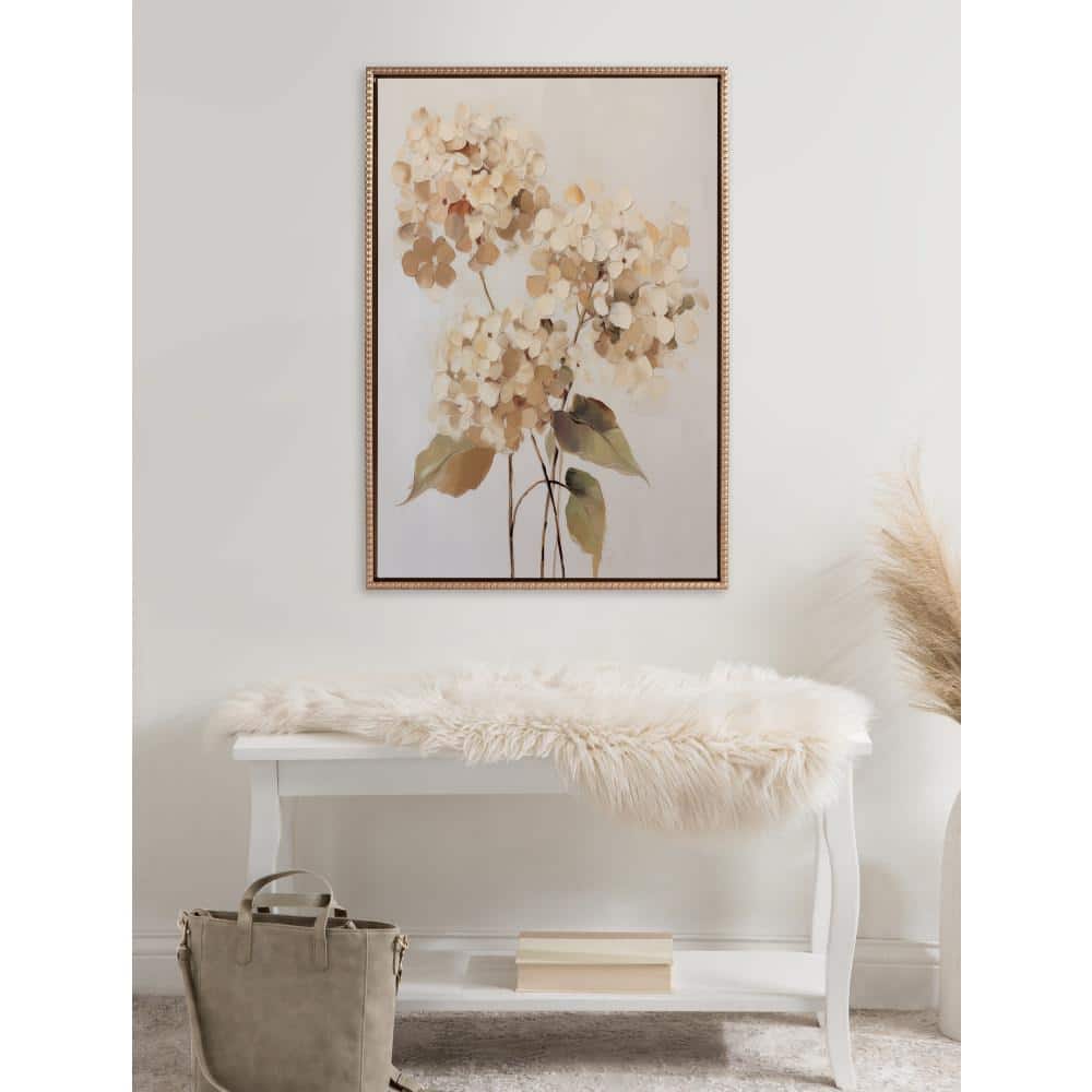 Soft Hydrangeas Beaded Gold Framed Canvas Print 23"x33"