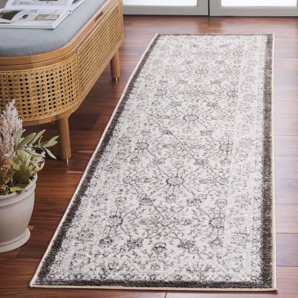 Orchard 2 ft. x 8 ft. Gray/Silver Ornate Floral Border Runner Rug