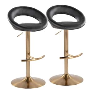 Posh 33.25 in. Black Faux Leather and Gold Metal Adjustable Bar Stool (Set of 2)