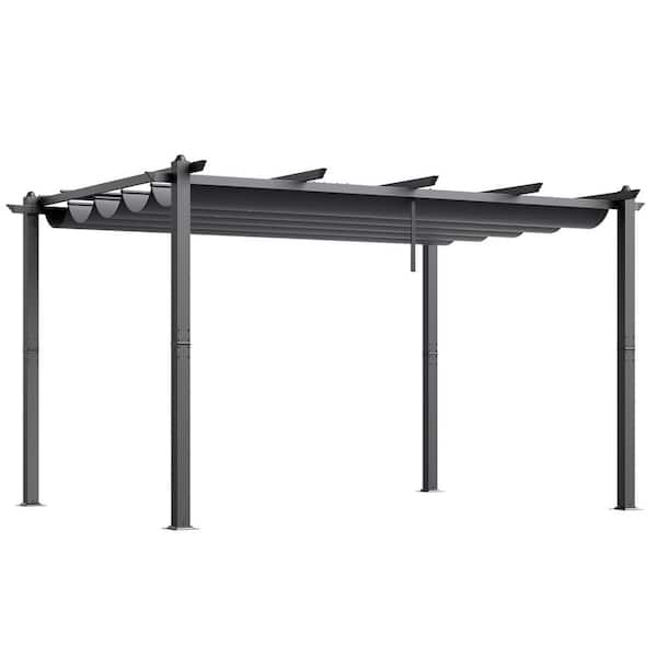 10 ft. x 13 ft. Outdoor Retractable Pergola, Aluminum Pergola with Retractable Canopy for Patios, Gardens, Gray Tent