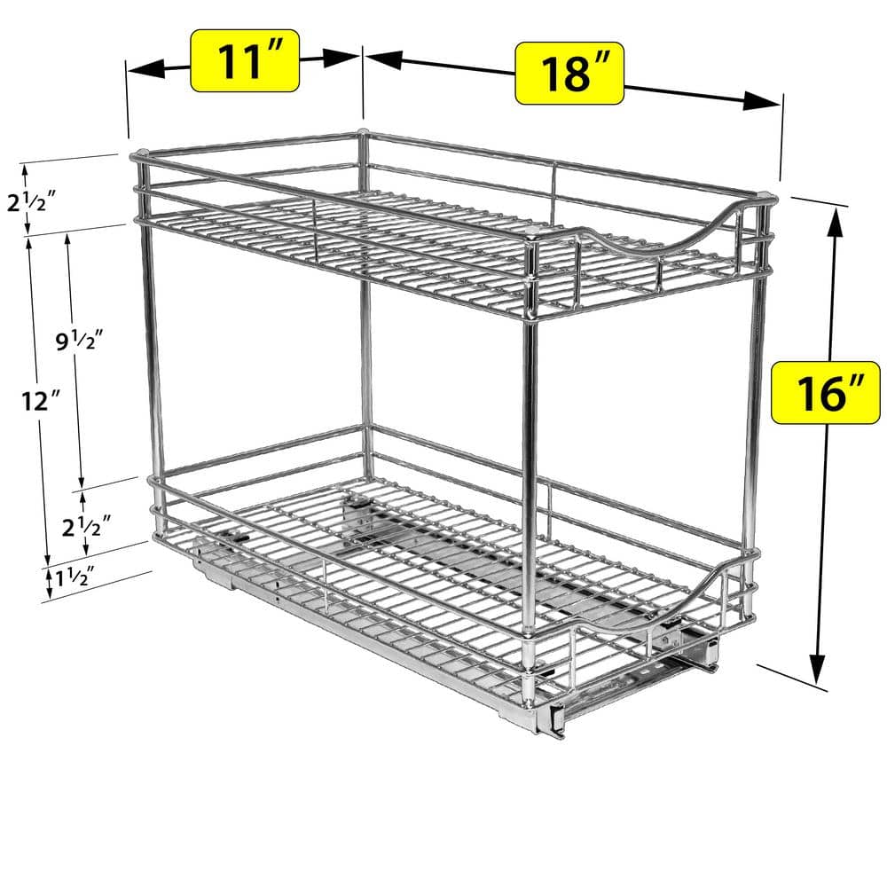 Chrome 2-Tier Pull Out Cabinet Organizer with Ball Bearing Glides