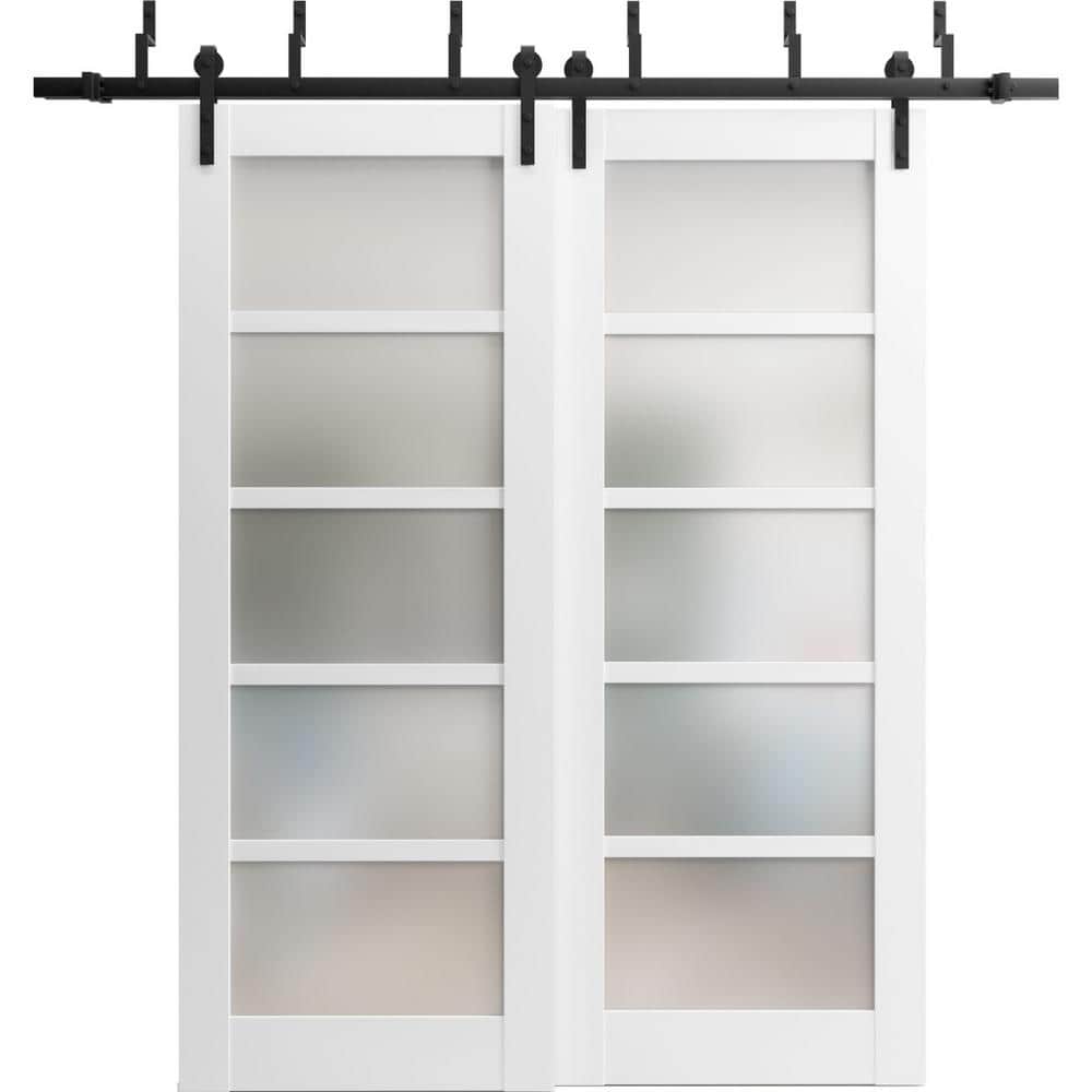 72 in. x 80 in. 2 Panel Frosted Glass White Solid MDF Sliding Barn Door with Hardware Kit price history on PriceWatchPro