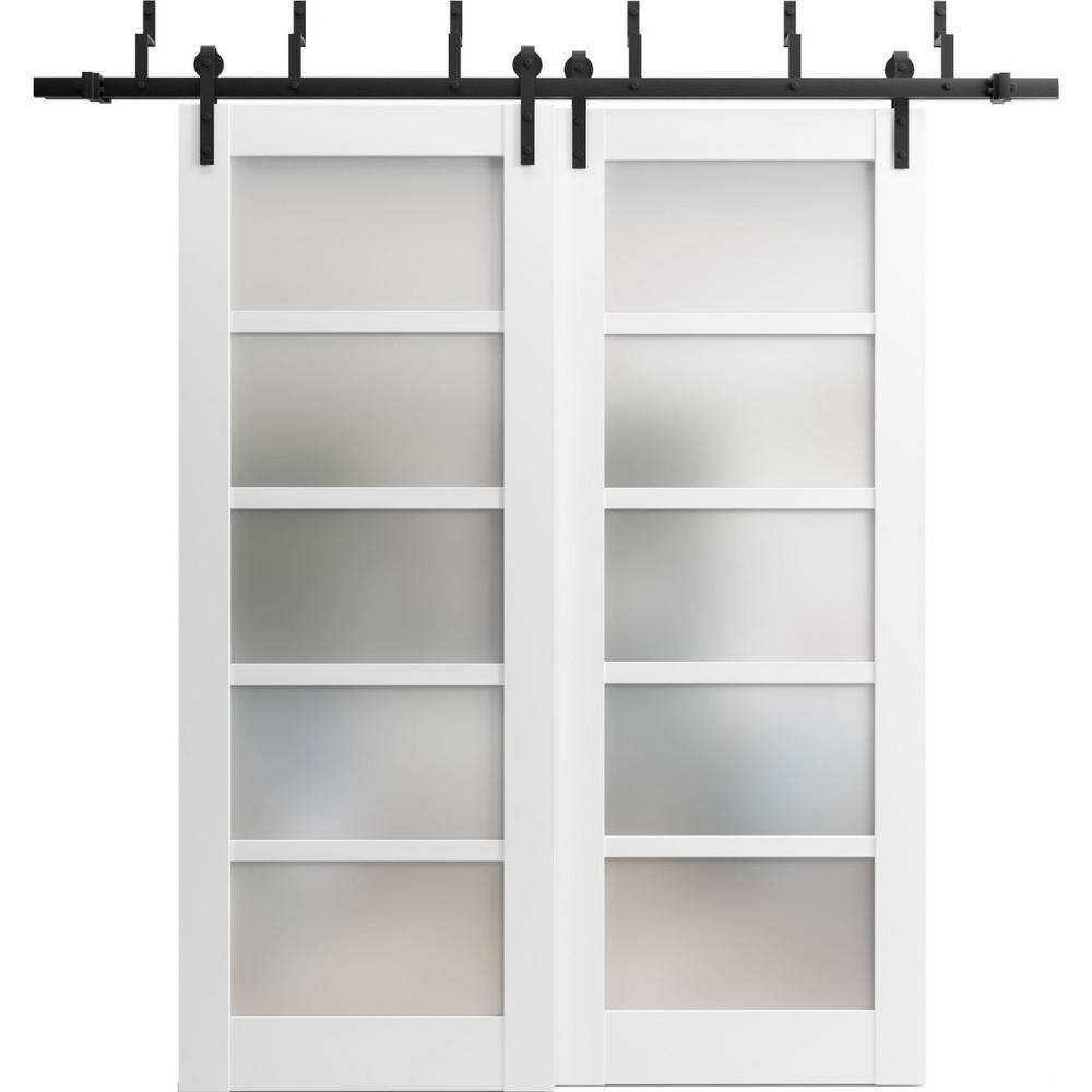 84 in. x 84 in. 2 Panel Frosted Glass White Solid MDF Sliding Barn Door with Hardware Kit price history on PriceWatchPro