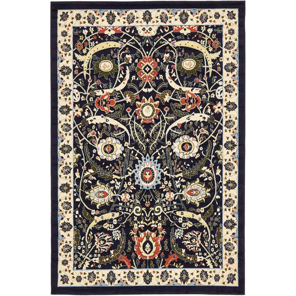 Handmade Rectangular Navy Blue Synthetic 6' x 9' Easy-Care Rug