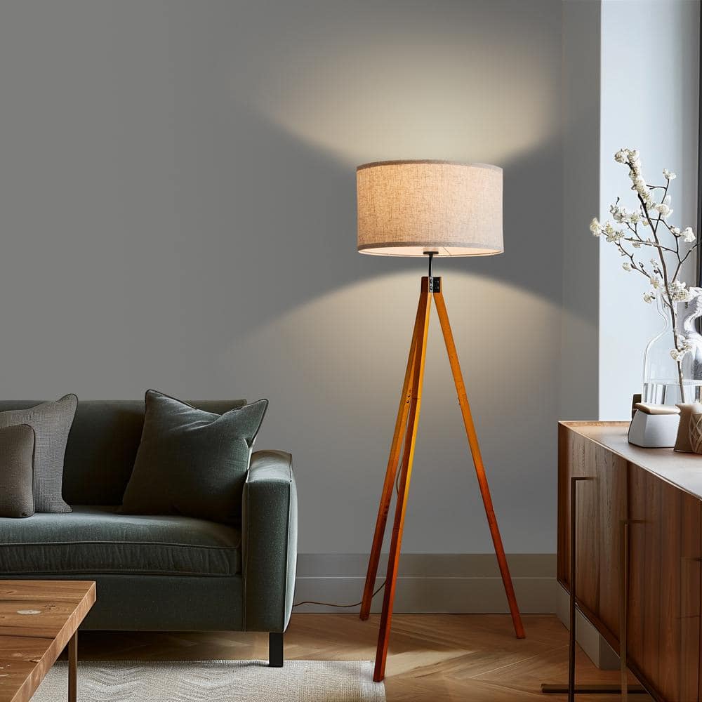 Havana Brown Tripod Floor Lamp with Beige Shade