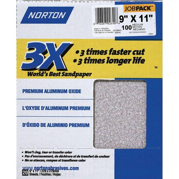 Norton 9 in. x 11 in. 100 Grit Premium Sanding Sheets (100-Pack)-DISCONTINUED