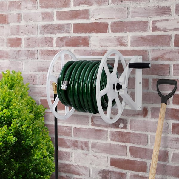 200 ft. White Steel Dual Mount Wall Mounted Garden Hose Reel