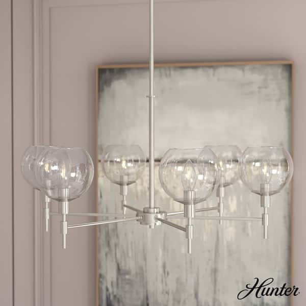 Hunter Xidane 6-Light Brushed Nickel Shaded Chandelier with Clear Glass Shades