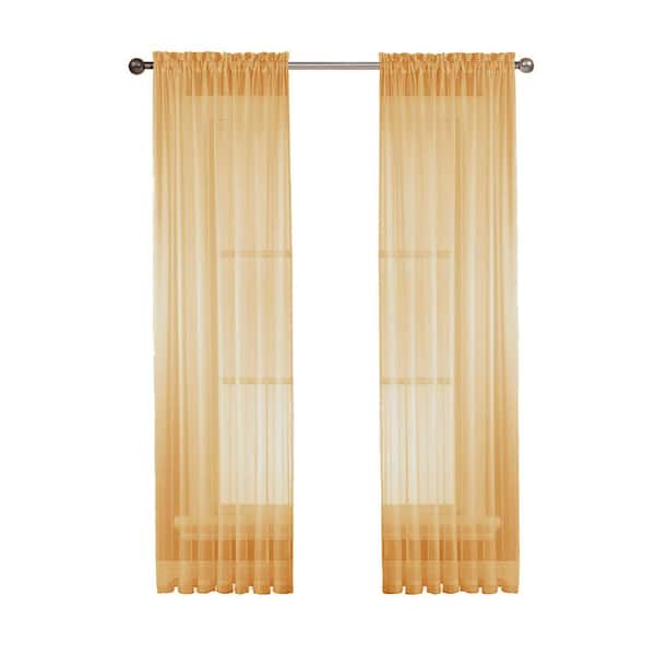 Window Elements Sheer Diamond Sheer 56 in. W x 95 in. L Rod Pocket Extra Wide Curtain Panel in Gold