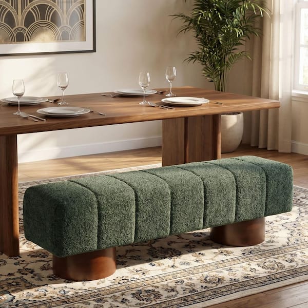 Rigny 61.02 in. Rectangle Green Boucle Upholstered Indoor Bench Ottoman