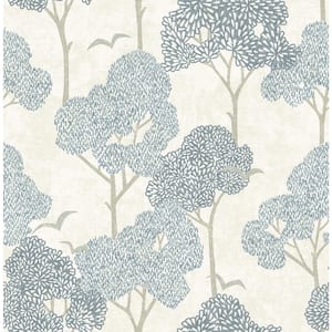 Lykke Blue Textured Tree Paper Glossy Non-Pasted Wallpaper Roll