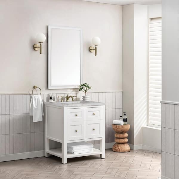 James Martin Vanities Breckenridge 30.0 in. W x 23.5 in. D x 34.2 in. H Single Bathroom Vanity Bright White and Victorian Silver Quartz Top
