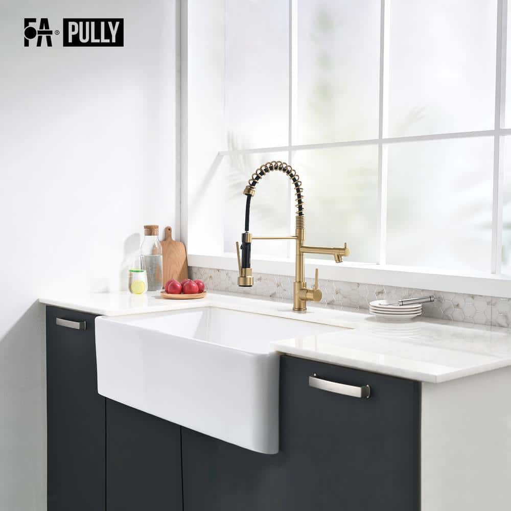 Brushed Gold Single Handle Pull-Down Kitchen Faucet with Sprayer
