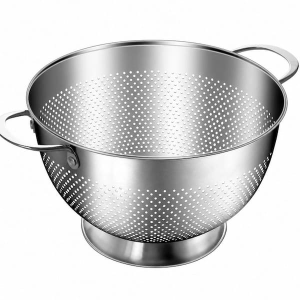 Stainless Steel Colander for Kitchen, 5 qt. Durable Rice and Pasta Strainer with Handle, Dishwasher Safe