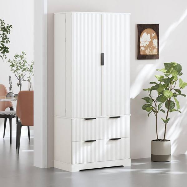 Ethen Modern White Fluted 71.65 in. Tall Kitchen Pantry Cabinet with 2 Large Drawers, 8-Door Spice Rack