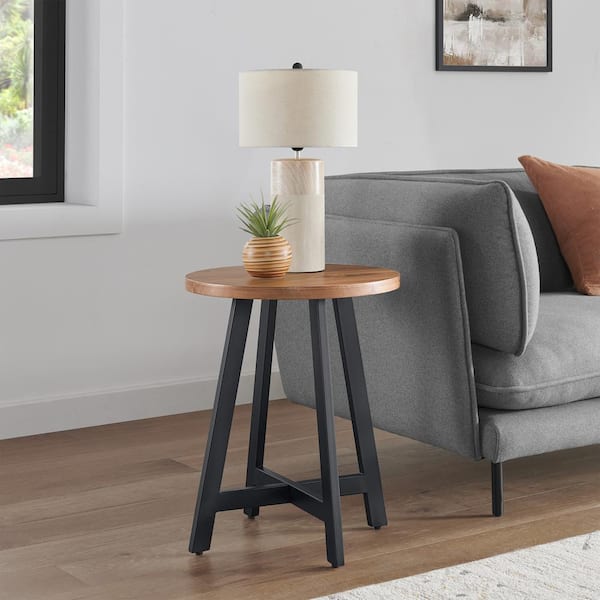 Lavish Home 18 in. Walnut Round MDF Industrial Round End Table