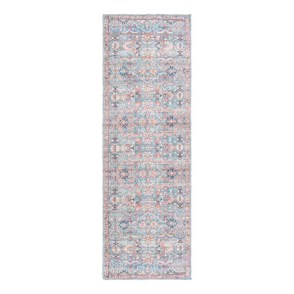 Unique Loom Nostalgia Katie Blue 2 ft. x 6 ft. Machine Washable Area Rug