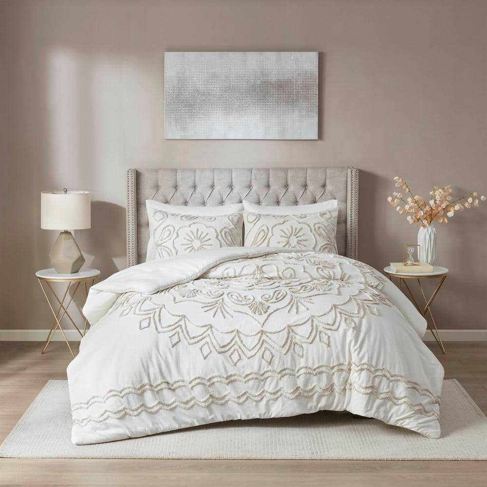 Madison Park Juliana 3-Piece Ivory/Taupe Full/Queen Tufted Cotton