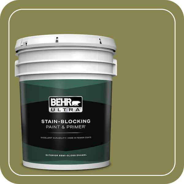 BEHR ULTRA 5 gal. #T15-18 Snap Pea Green Semi-Gloss Enamel Exterior Paint & Primer
