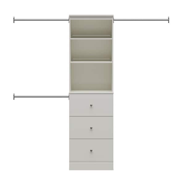 Reynolds 25 in. W x 83.25 in. H White Laminate Board Modern Closet System Tower with 3 Drawers and 3 Shelves