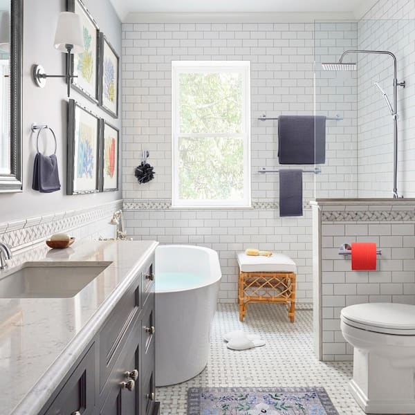 6 -Piece Bath Hardware Set with 2-Towel Hooks, Towel Ring, Toilet Paper Holder and 2-Towel Bars in Brushed Nickel