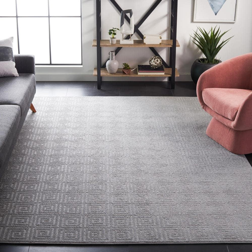 Gray Geometric Synthetic Non-slip Rectangular Area Rug, 9' x 13'