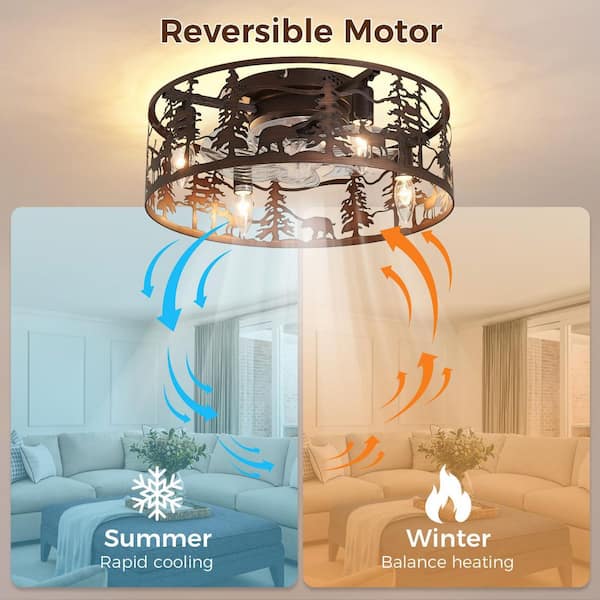 JUSHENG 17.7 in. 4-Light Bronze Rustic Forest Flush Mount Ceiling