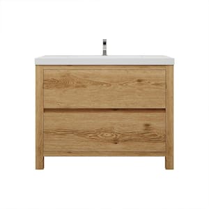 Louis 42 in. W x 20 in. D x 35 in. H Single Sink Freestanding Bath Vanity in Yellow Wood with White Acrylic Top