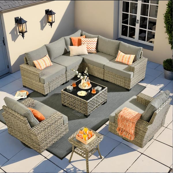 XIZZI Lauren 9-Piece Wicker Patio Conversation Seating Sofa Set